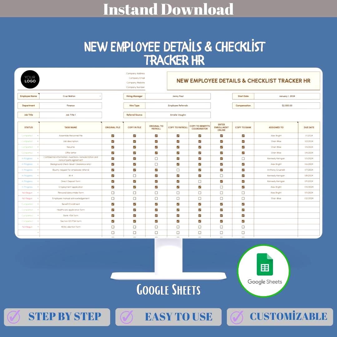 New Employee Details Checklist Tracker HR Google Sheets Employee ...