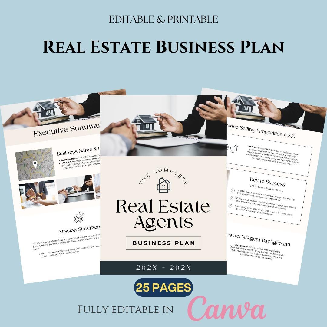 Real Estate Business Plan, Editable Canva Template for Realtors, Agents ...