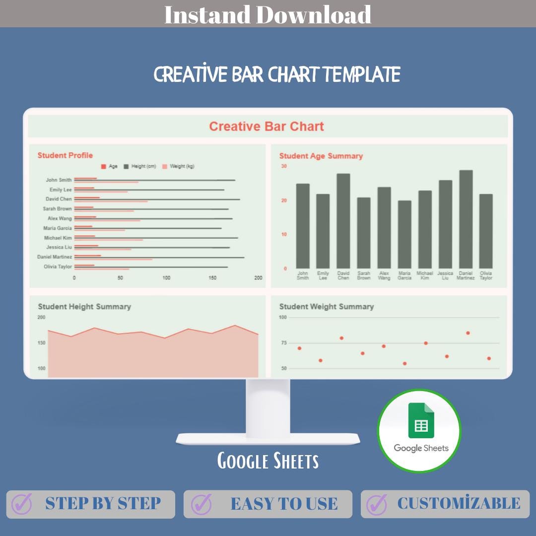 Creative Bar Chart Template: Google Sheets Data Visualization (digital ...