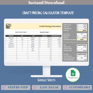 Craft Pricing Calculator Template Google Sheets, Editable Handmade Item Cost Estimator, Small Business Profit Margin Pricing Tool