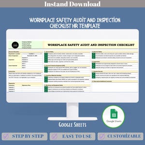 Workplace Safety Audit & Inspection Checklist Template Google Sheets, Editable Risk Assessment Log, OSHA Site Review Tracker, Safety Form