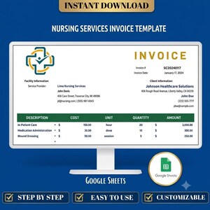 Nursing Services Invoice Google Sheets Healthcare Billing Payment Tracker Medical Invoice Dashboard Template