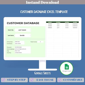 Base de données clients pour petites entreprises, modèle Google Sheets pour suivre les informations client, les contacts, les achats, les notes et la gestion des relations