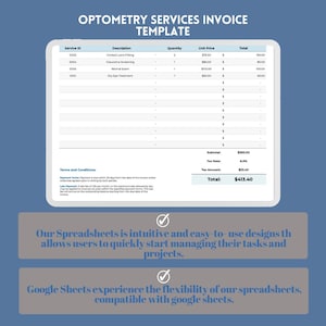 Optometry Services Invoice Google Sheets Template, Editable Vision Care ...