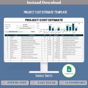 Project Cost Estimate Google Sheets Template For Small Business Cost Forecasting, Budget Planning, Expense Breakdown And Project Pricing