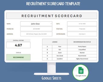 Recruitment Scorecard Google Sheets Template For Candidate Evaluation, Hiring Decisions, Interview Scoring And Talent Comparison