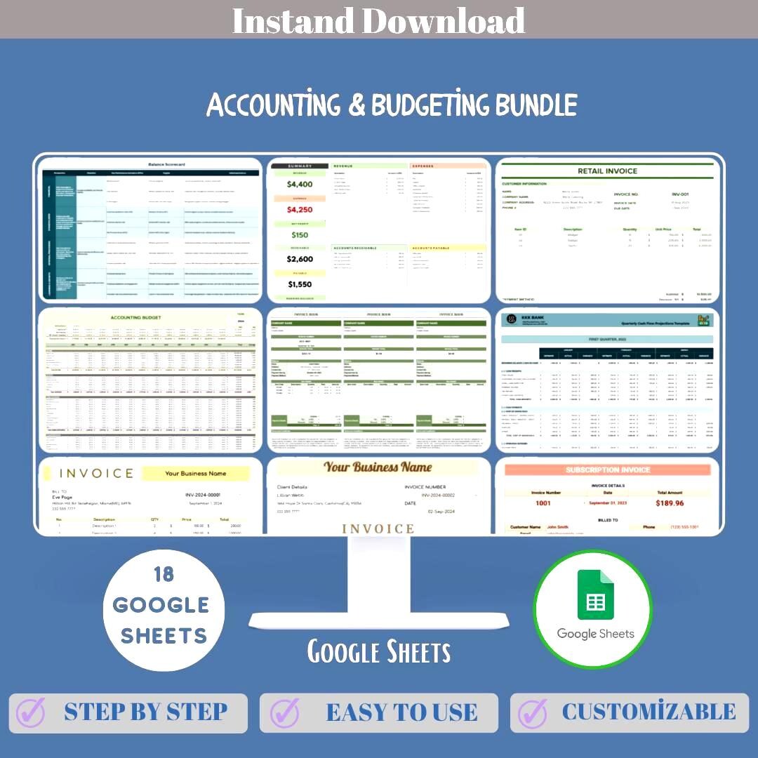 Accounting Budgeting Bundle Google Sheets Finance Tracker Expense Tracker Budget Planner ...
