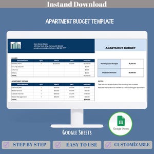 Apartment Budget Google Sheets Template,Editable Monthly Rent Utilities Tracker, Personal Housing Expense Planner,Budget Planner Organized