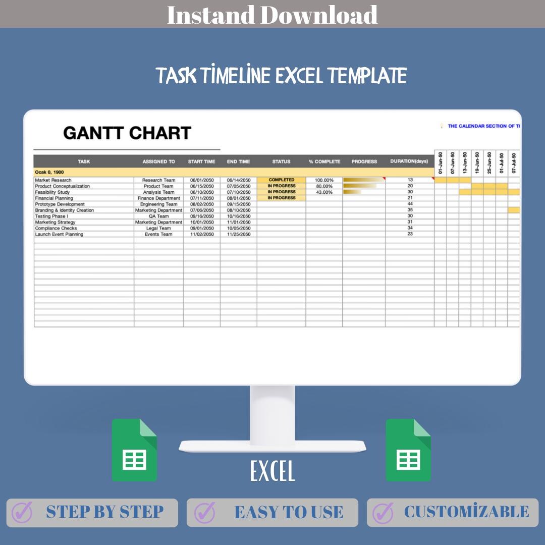 Task Timeline Excel Template, Plan Projects,track Deadlines, Manage ...