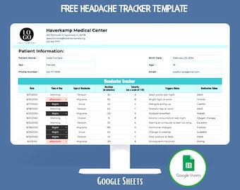 Headache Tracker Google Sheets Migraine Symptom Log Pain Diary Trigger Monitoring Health Journal Template