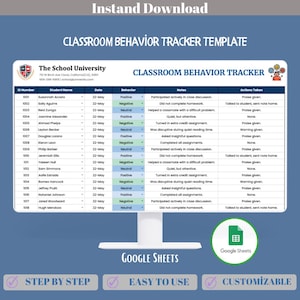 Klassenzimmer Behavior Tracker Google Sheets Vorlage Lehrerverhaltensverfolgung, Schülerverhaltensnachverfolgung, Fortschrittsüberprüfung für das Klassenzimmermanagement