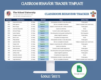 Classroom Behavior Tracker Google Sheets Template Teacher Behavior Monitoring, Student Conduct Tracking,Classroom Management Progress Review