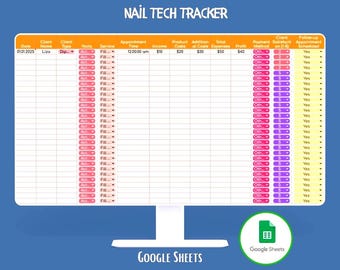 Nail Tech Tracker Google Sheets Nagelstudio Klient Tracker Terminplaner Service Umsatz Dashboard Vorlage