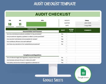 Audit Checklist Template, Digital Download, Editable  Google Sheets, Internal Audit, Compliance Tracking, Risk Assessment, Reports