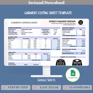 Garment Costing Sheet Google Sheets, Editable Clothing Cost Calculator, Material Expense Tracker, Production Cost Log, Apparel Pricing Tool