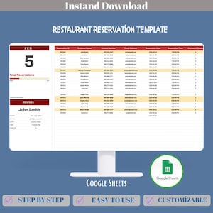 Restaurant Reservation Template: Google Sheets Table Booking Tracker (Digital Download)