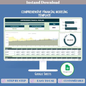 Omfattande finansiell modellering Google Sheets Finansiell prognosanalys Instrumentpanel Planeringsmall