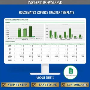 Housemates Expense Tracker Google Sheets Shared Bills Split Cost Manager Roommate Budget Planner Dashboard