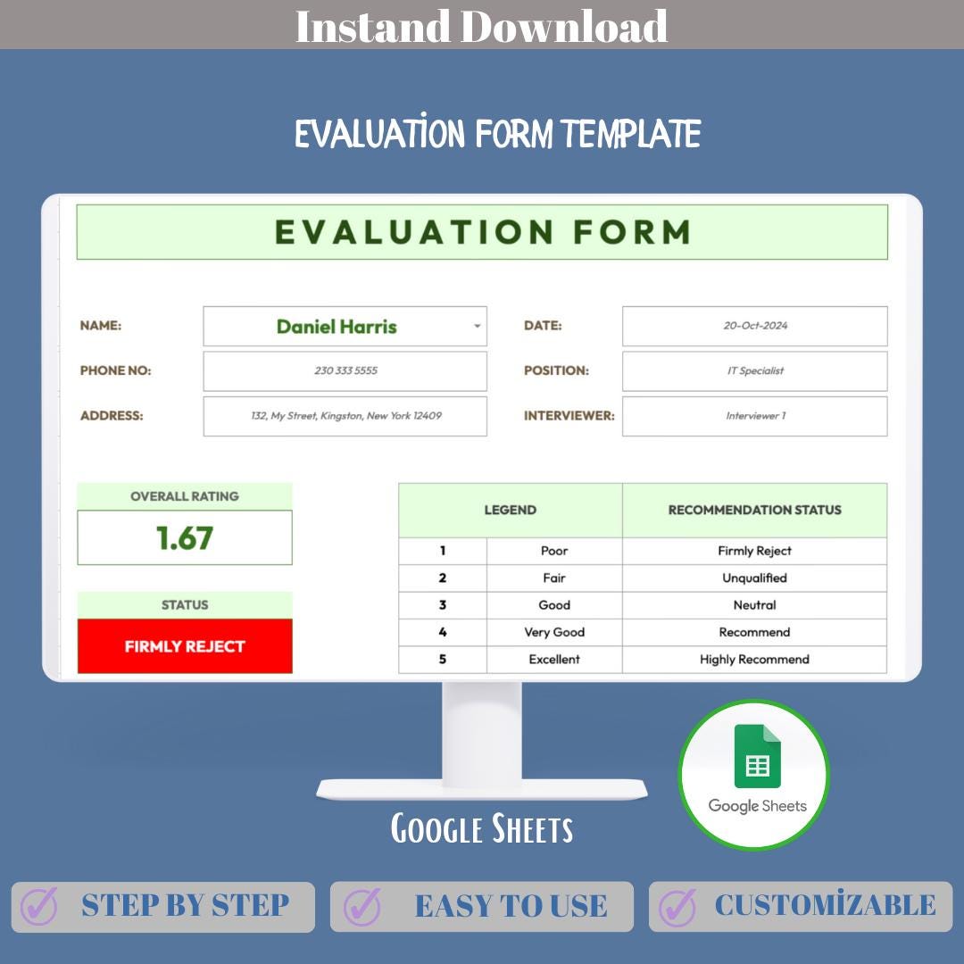 Evaluation Form Google Sheets Template, Performance Appraisal, Feedback ...