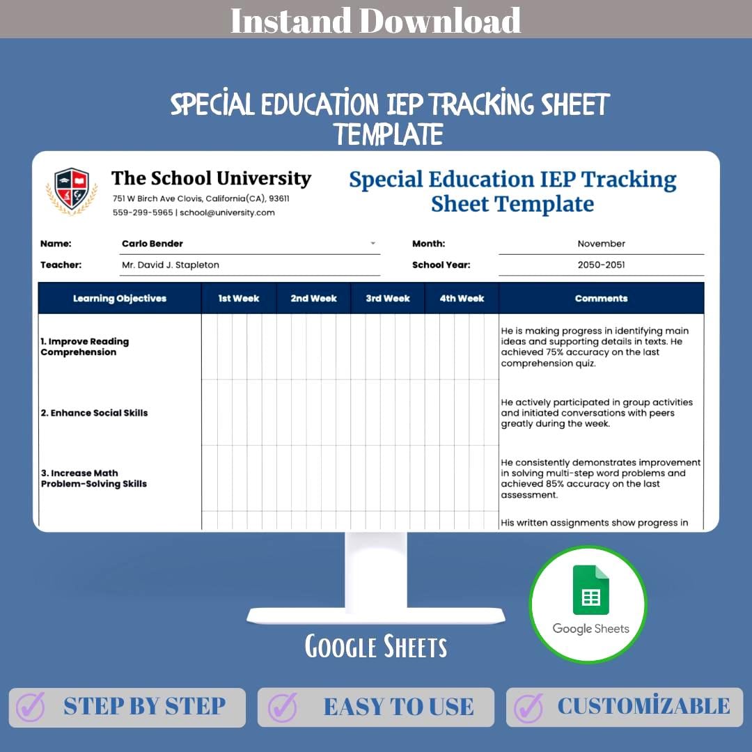 Special Education IEP Tracking Google Sheets Student Progress ...