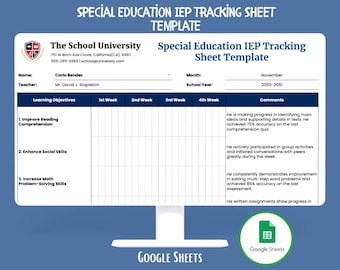 Special Education IEP Tracking Template, Google Sheets for Teachers, Progress Monitoring, Goal Tracking, Student Performance Reports