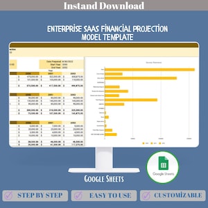 Enterprise SaaS Financial Projection Model Google Sheets Template, Recurring Revenue Forecast, Business Subscription Budget Sheet