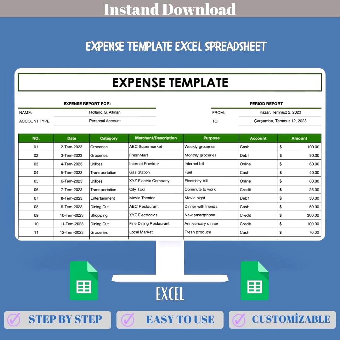 Expense Tracker Spreadsheet Excel Template, Track Spending, Manage ...