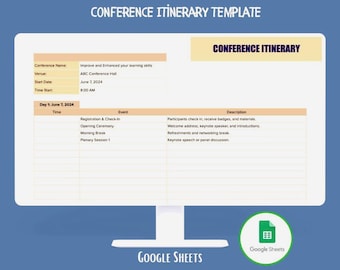 Conference Itinerary Google Sheets Event Schedule Planner Session Agenda Conference Planner Timeline Template Dashboard