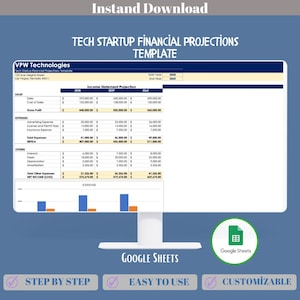 Tech Startup Financial Projections Google Sheets Financial Model Startup Forecast Cash Flow Planning Investor Ready Dashboard Template