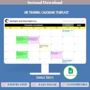 HR Training Calendar Google Sheets Training Schedule Employee Training Planner HR Development Tracker Template