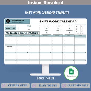 Shift Work Calendar Google Sheets | Employee Schedule Planner, Rotating Shifts, Staff Roster, Work Hours Tracker & Team Management Tool