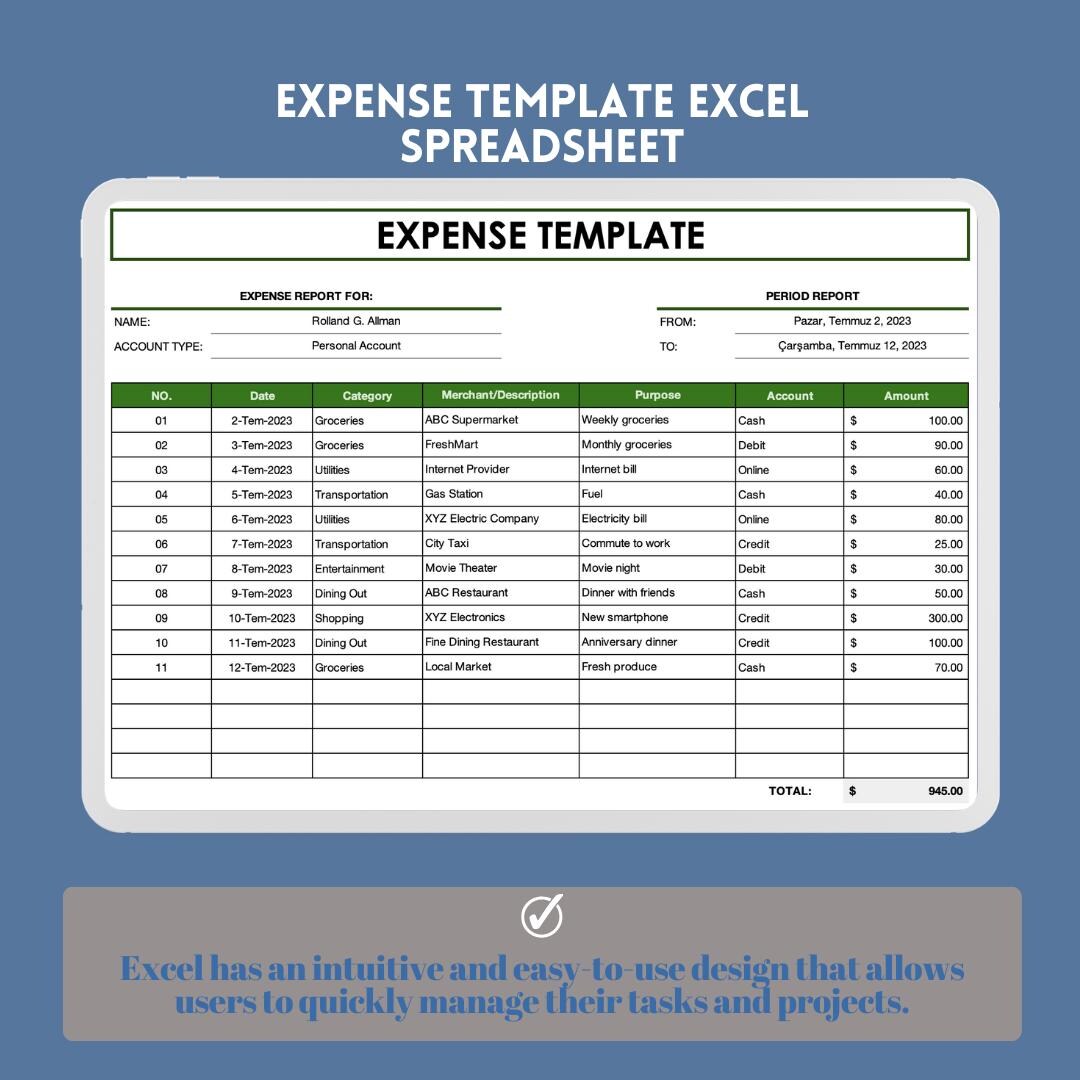 Expense Tracker Spreadsheet Excel Template, Track Spending, Manage ...