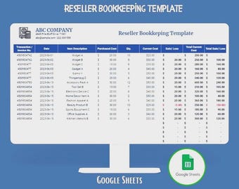 Reseller Bookkeeping Google Sheets Sales Expense Inventory Profit Tracking Accounting Ledger Template