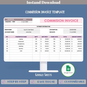 Commission Invoice Google Sheets Sales Commission Billing Payment Tracker Invoice Dashboard Template System