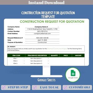 Construction Request For Quotation For Small Business,Google Sheets Template  Collect Vendor Prices,Compare Costs And Evaluate Project Bids