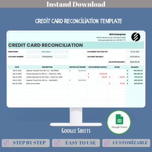 Modèle de rapprochement de carte de crédit pour les petites entreprises dans Google Sheets, mise en correspondance des documents bancaires, vérification des transactions, détection rapide des écarts