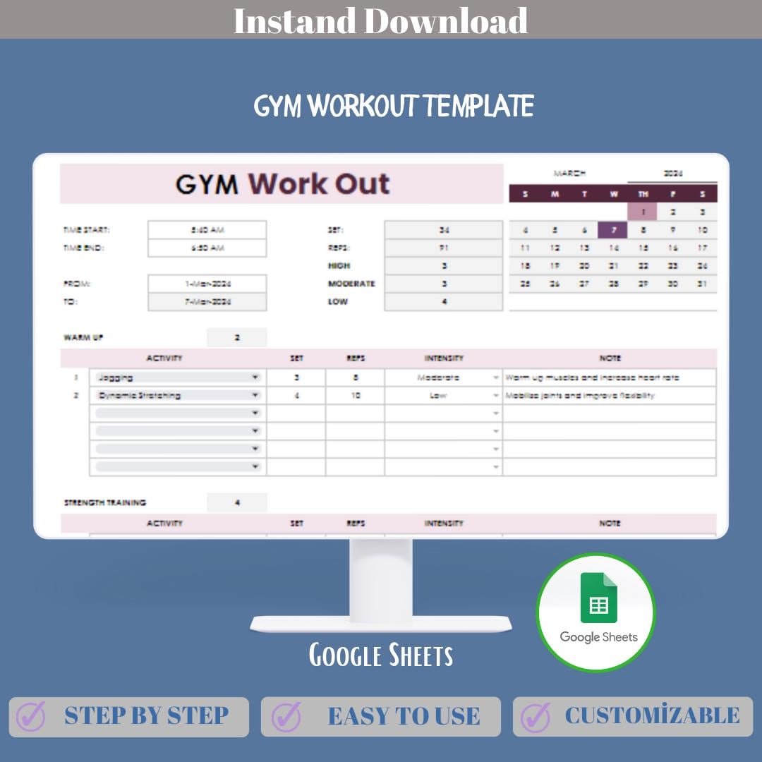 Gym Workout Google Sheets Tracker for Fitness Progress, Exercise ...