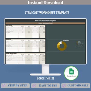 Item Cost Worksheet Template Google Sheets, Editable Product Pricing Sheet, Manufacturing Expense Log, Unit Cost Calculation Tool