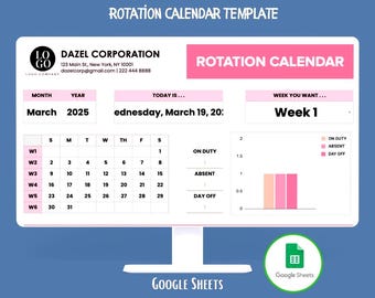 Plantilla de Hojas de cálculo de Google para el calendario de rotación de personal, planificador de turnos y herramienta de gestión de rotación de personal.