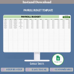 Payroll Budget Template Google Sheets, Editable Salary Planner Sheet, Employee Payment Tracker, Wage Allocation Spreadsheet Log