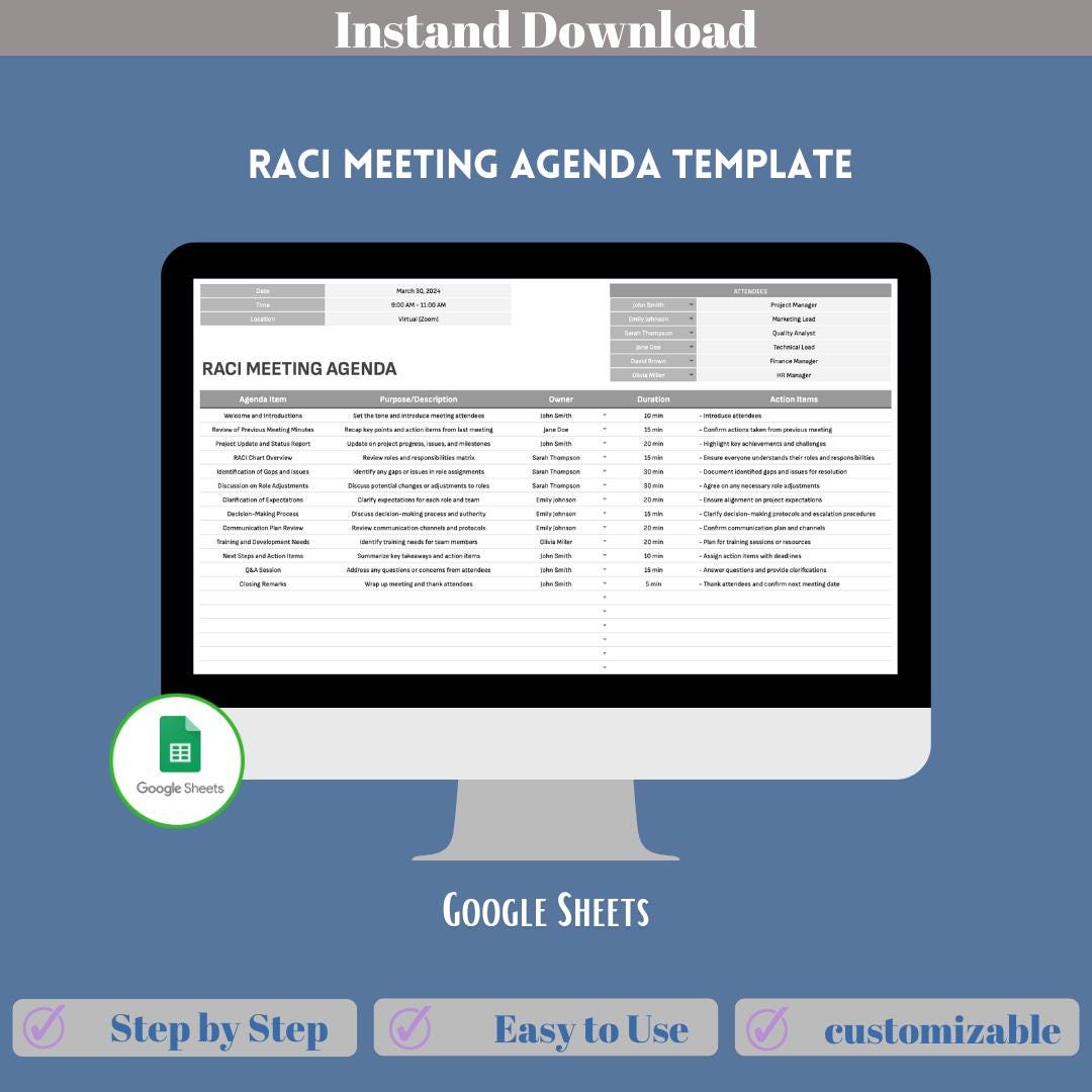 RACI Meeting Agenda Template, Responsibility Assignment Matrix, Google ...