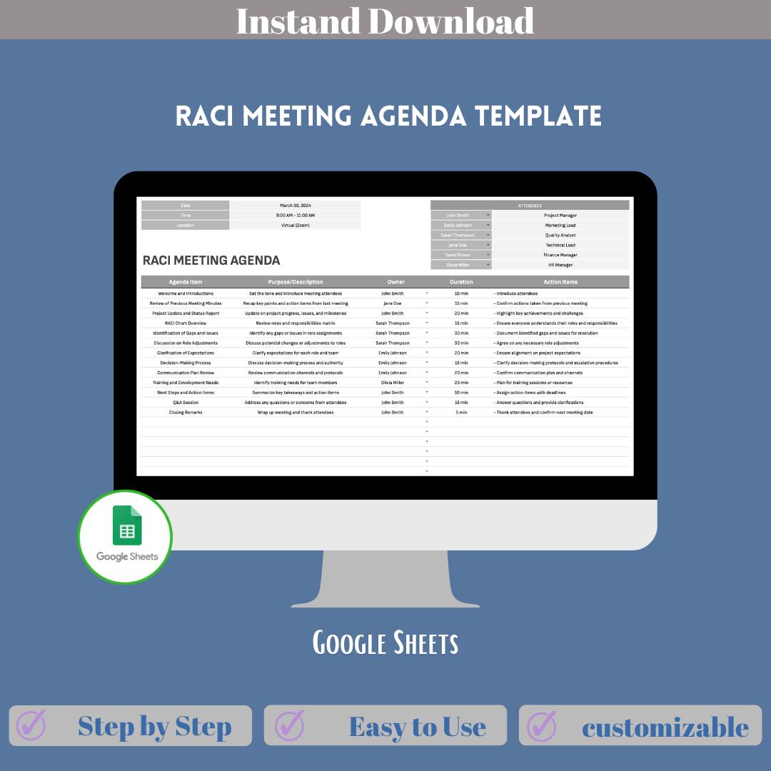 RACI Meeting Agenda Template, Responsibility Assignment Matrix, Google ...