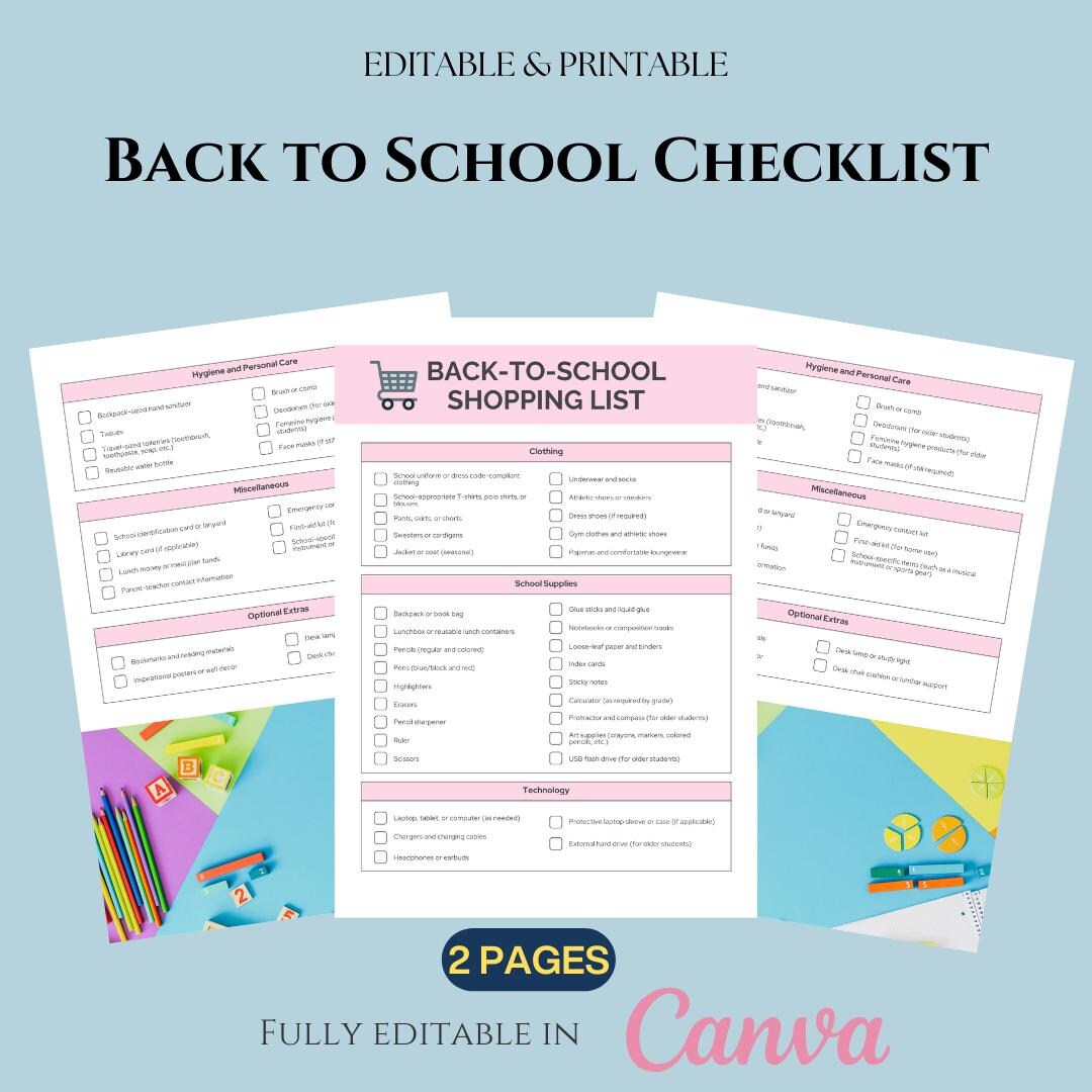 Back to School Checklist Canva Template, Student Preparation Planner ...