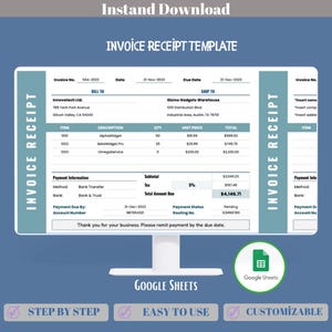Invoice Receipt Template, Google Sheets Format For Payment Confirmations, Business Transactions, Client Records And Sales Documentation