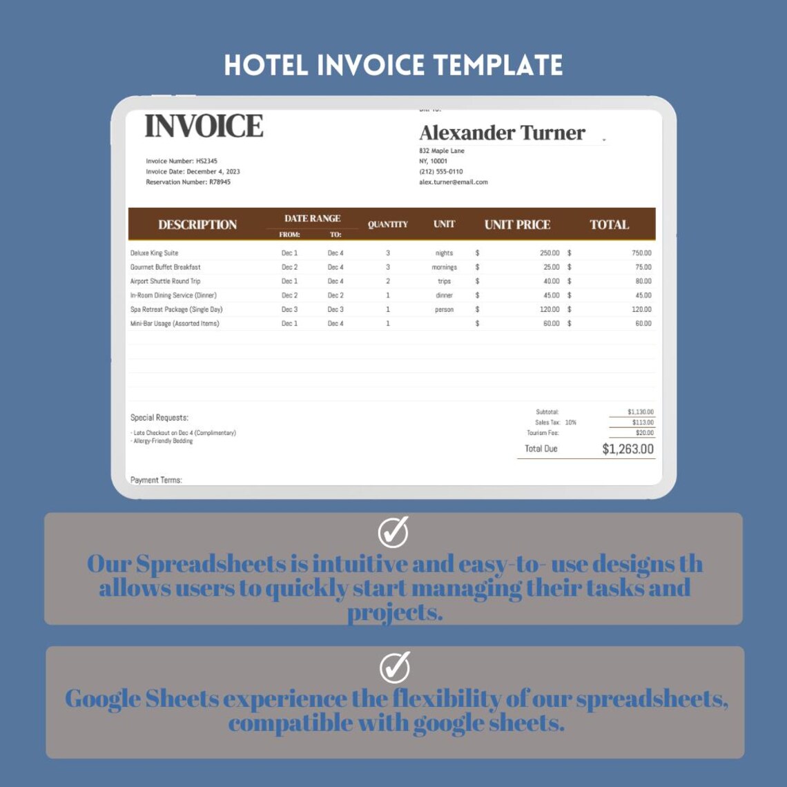 Hotel Invoice Template Google Sheets Form For Hospitality Businesses 