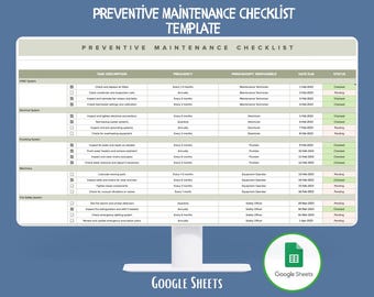 Preventive Maintenance Checklist Template, Digital Download, Editable Google Sheets, Track Inspections,Schedule Repairs,Stay Efficient
