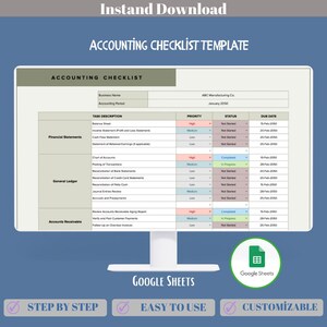 Accounting Checklist Template: Google Sheets Bookkeeping Task Tracker (Digital Download