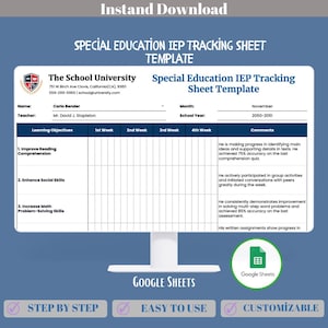 Special Education IEP Tracking Template Google Sheets, Editable Student Progress Sheet, Individual Plan Monitor, IEP Goal Tracker