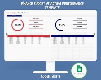 Finance Budget Vs Actual Performance Google Sheets Budget Tracker Variance Analysis Financial Dashboard Template