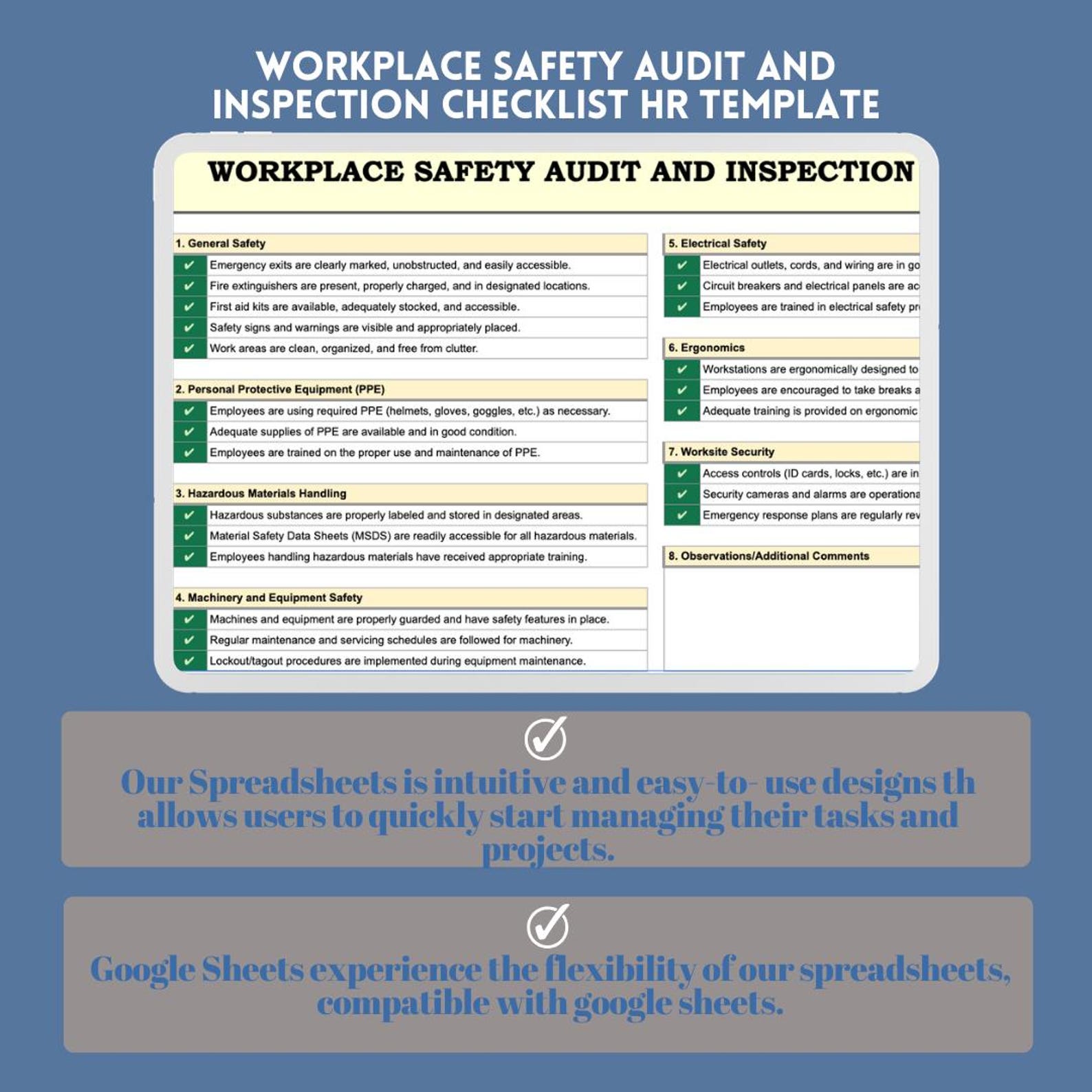 Workplace Safety Audit and Inspection Checklist Google Sheets ...
